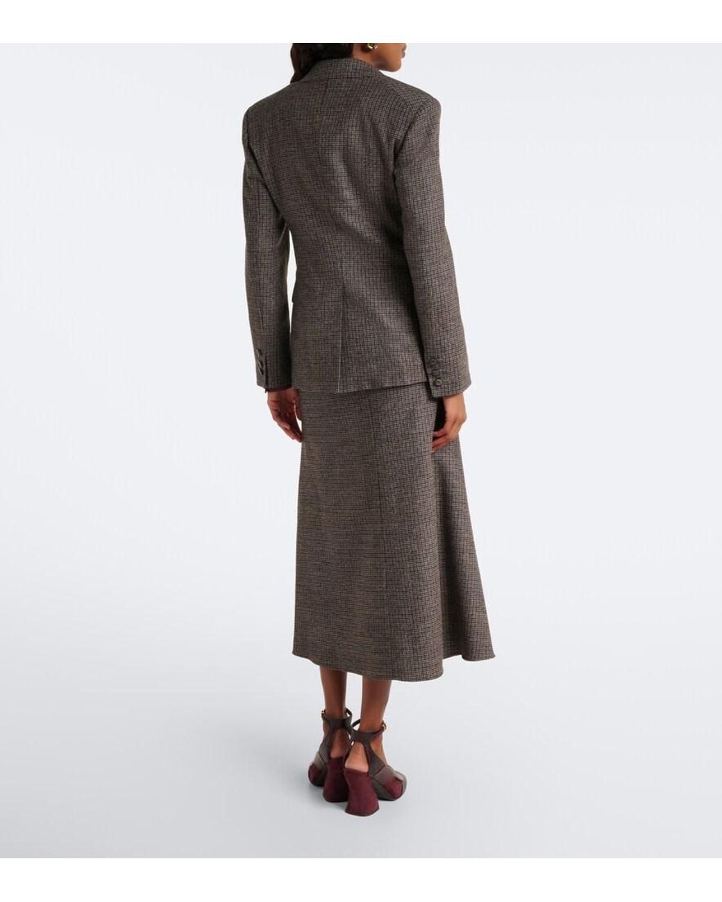 Etro Gray Checked Wool Midi Skirt