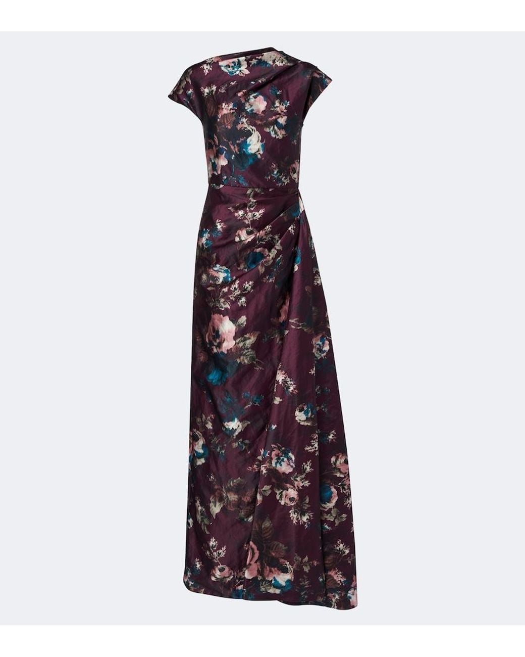 Erdem Purple Draped Floral Satin Gown