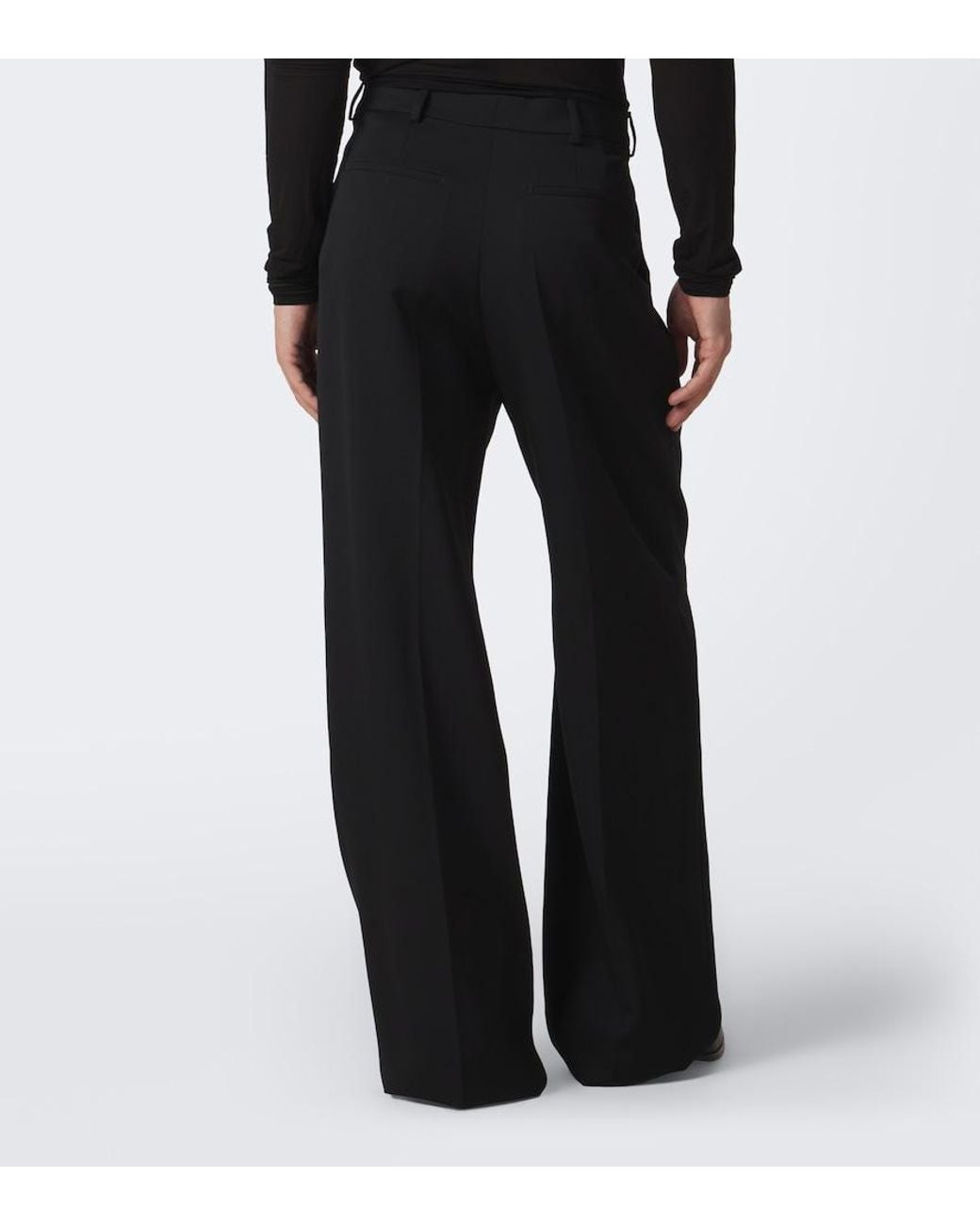 Saint Laurent Black Wool Gabardine Wide-Leg Pants for men