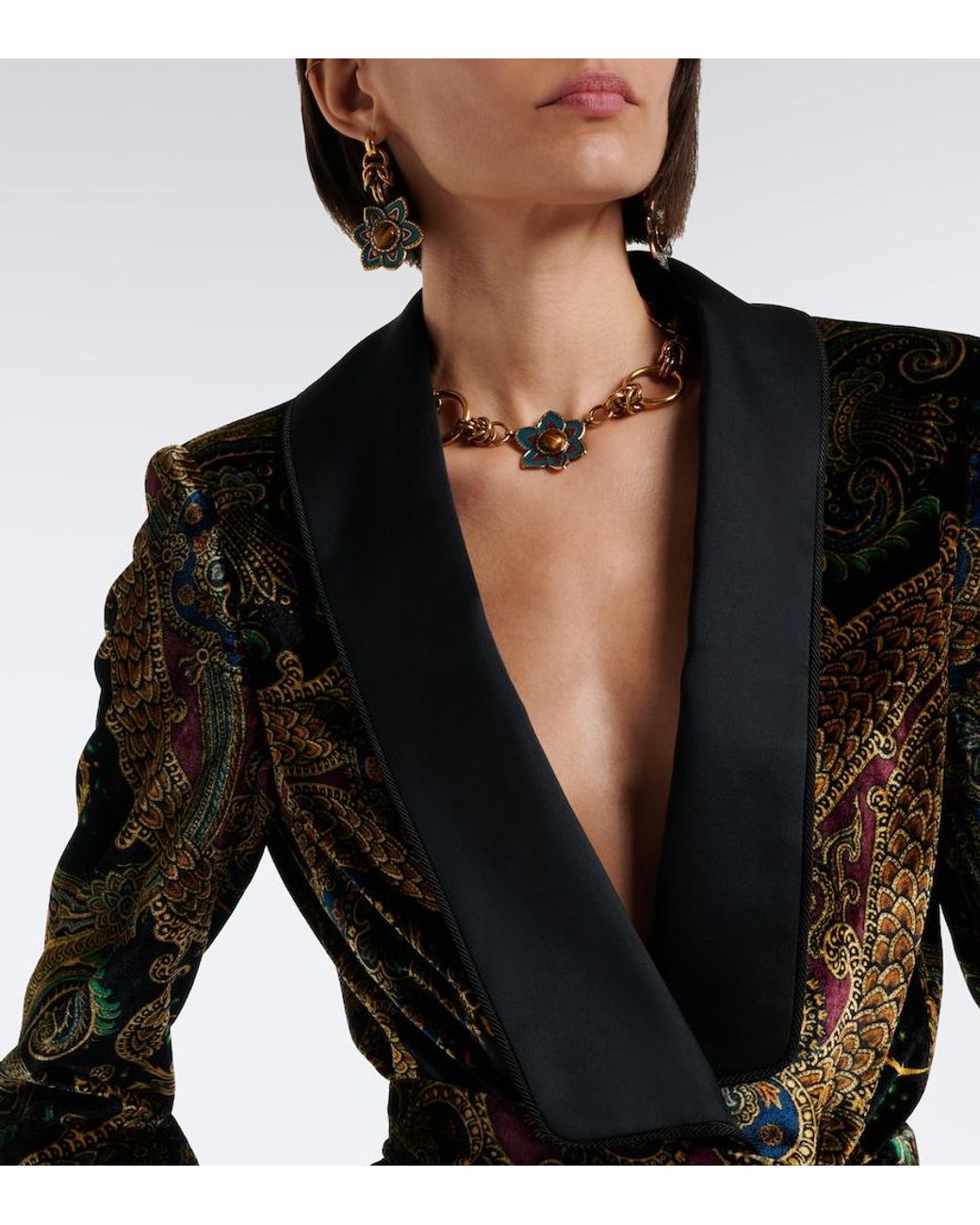 Etro Black Belted Paisley Satin-Trimmed Velvet Blazer