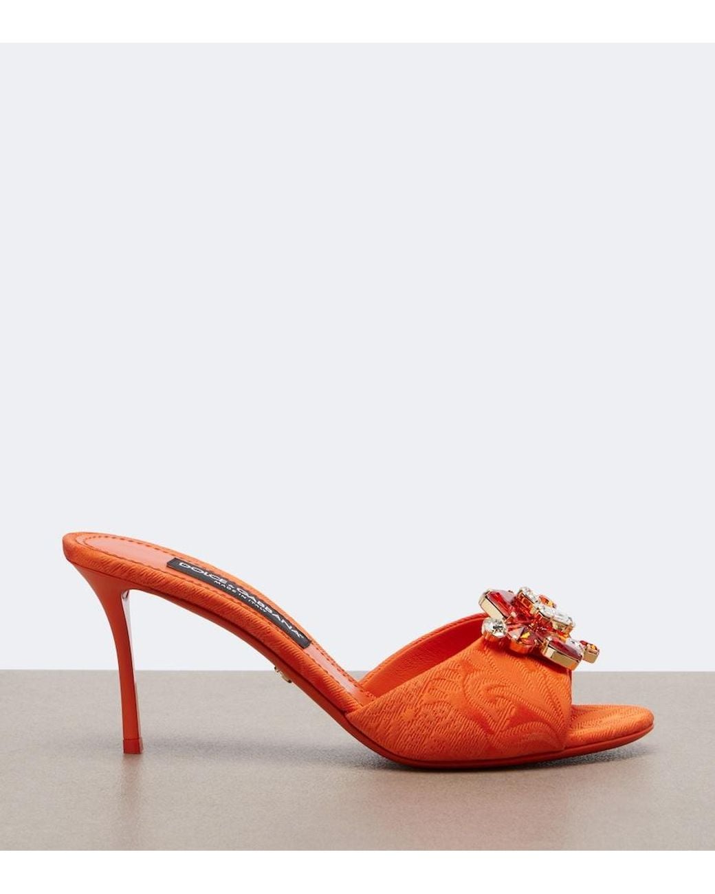 Dolce & Gabbana Red Embellished Brocade Mules