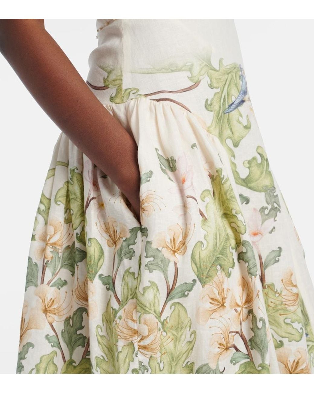 Agua Bendita Metallic Balsa Anhelo Floral Linen Midi Dress
