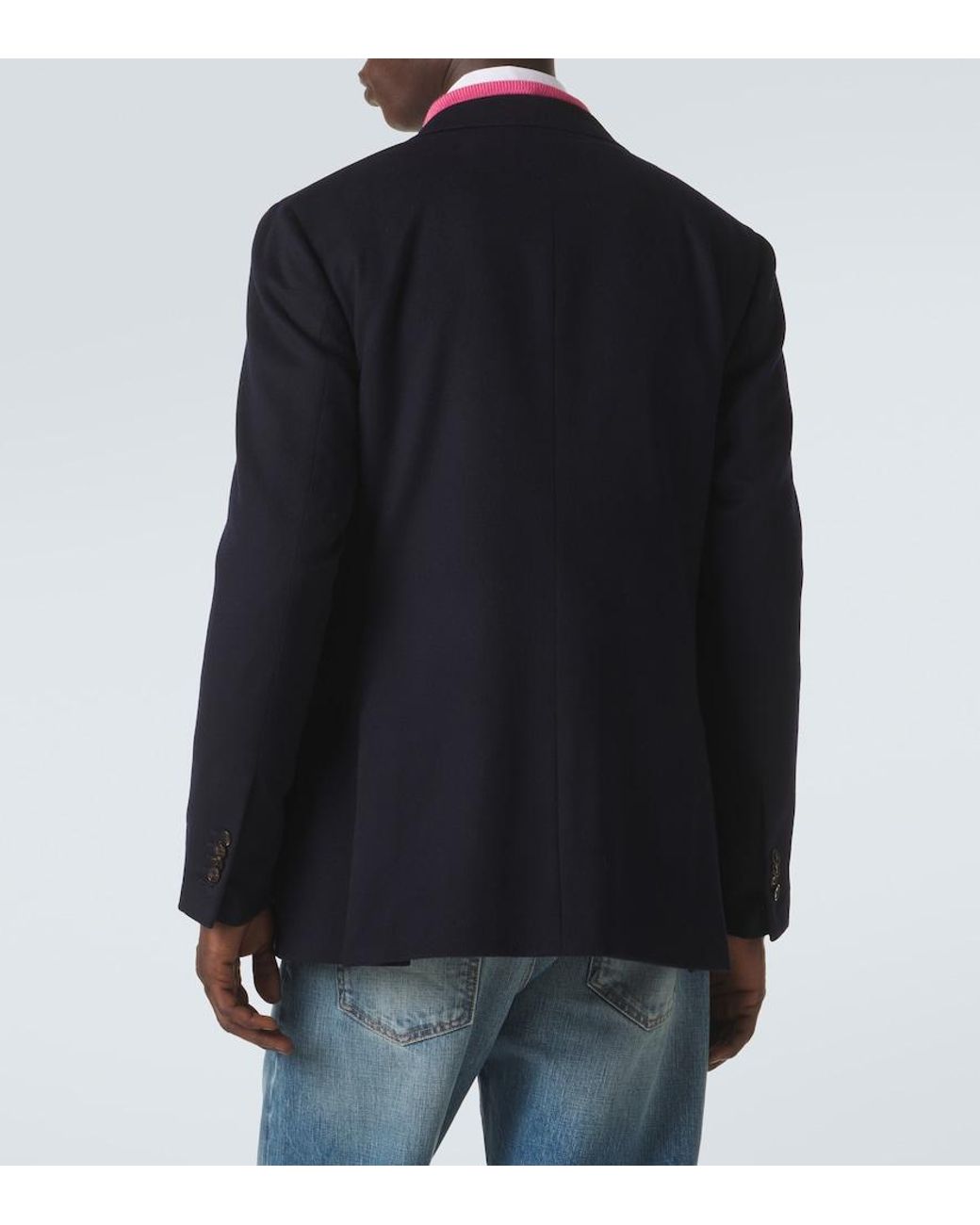 Umit Benan Blue William Double-Breasted Cashmere Blazer for men