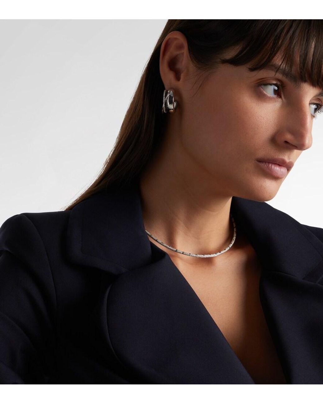 Yvonne Léon White Ohrringe Un Deux Trois Lisse Aus 9Kt Weissgold (375/1000) Mit Diamanten