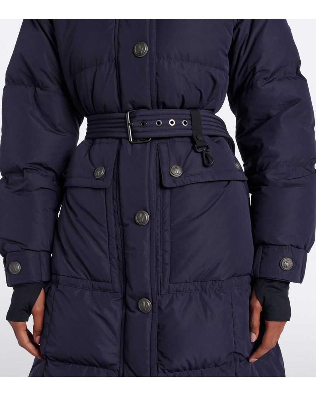 Moncler Blue Gelisette Shearling-Trimmed Down Coat