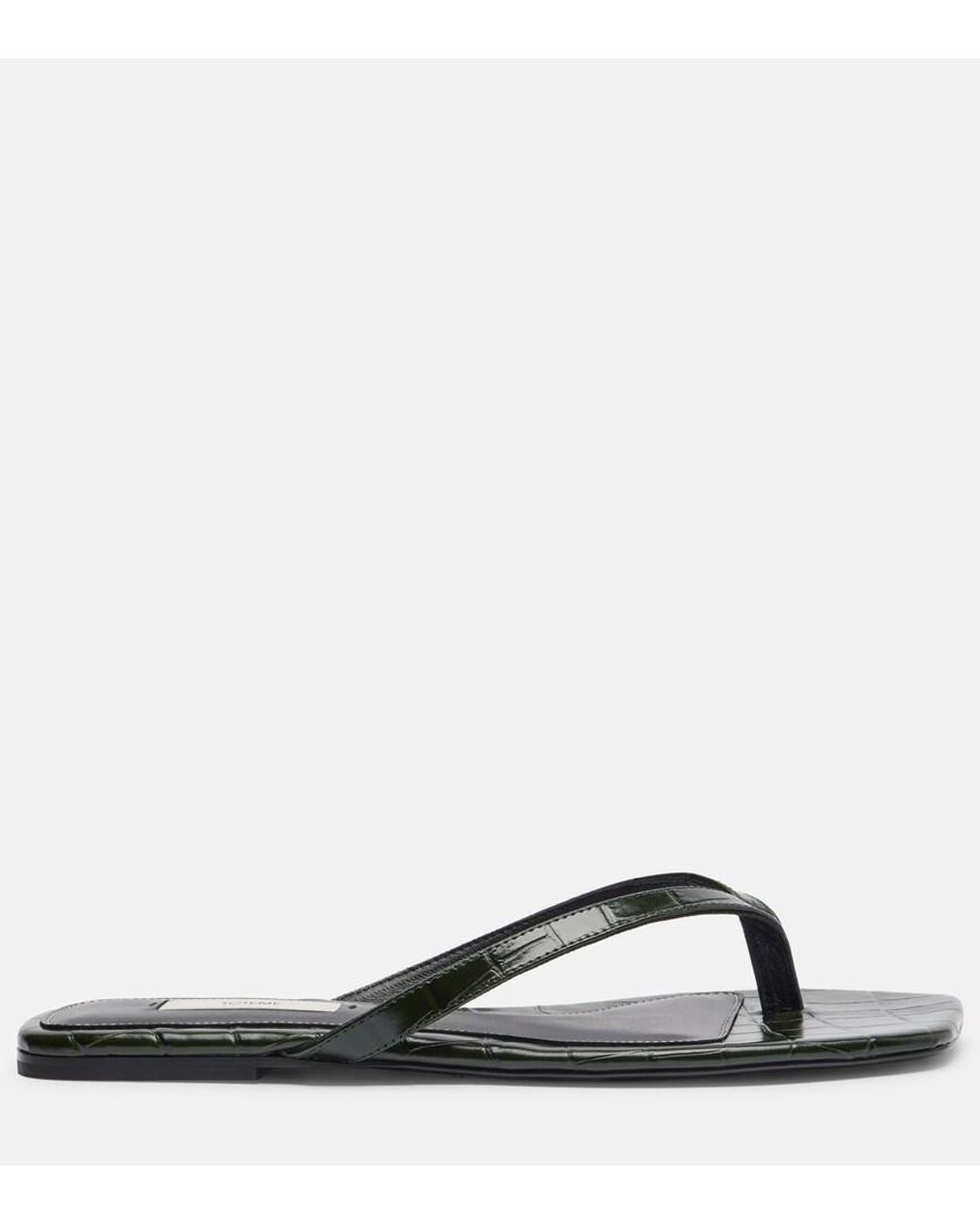 Totême  Gray Croc-Effect Leather Thong Sandals