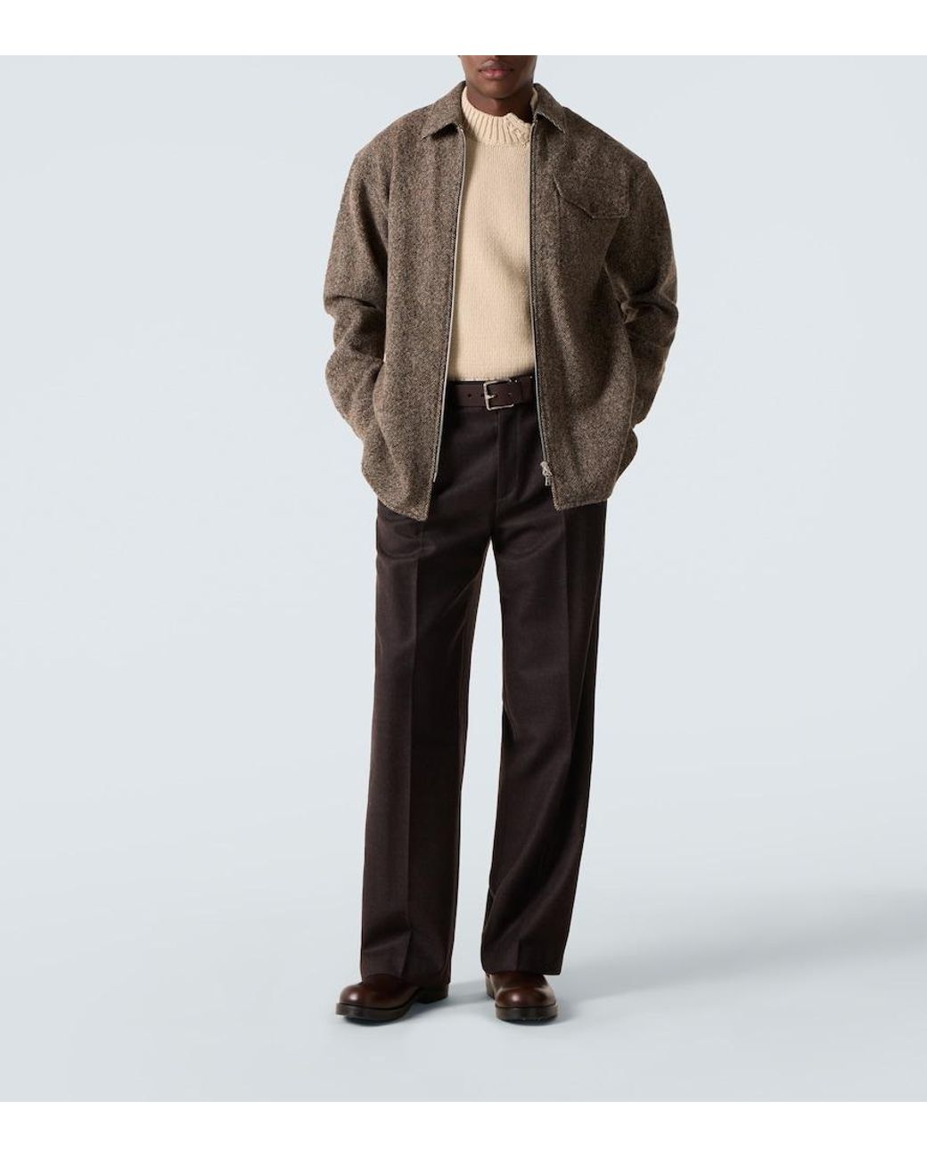 Dries Van Noten Black Wool Flannel Wide-Leg Pants for men