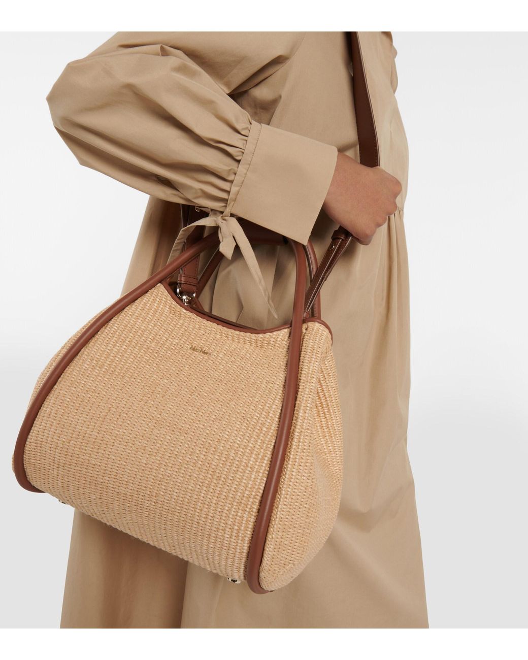 人気【MAXMARA】Borsa Marine small effetto rafia Max Mara Marine Raffia-effect Tote Bag in Natural | Lyst