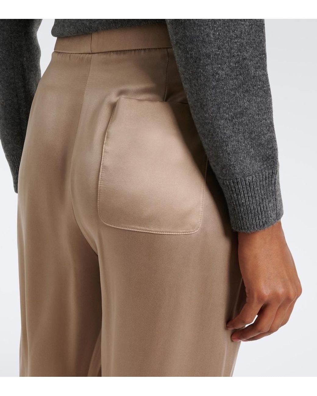 Tom Ford Natural Pleated Silk Wide-Leg Pants