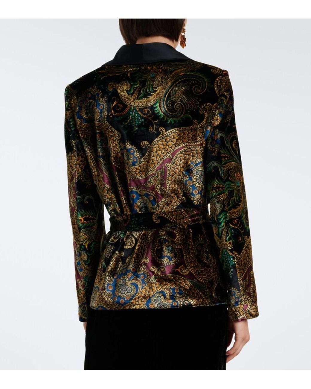 Etro Black Belted Paisley Satin-Trimmed Velvet Blazer