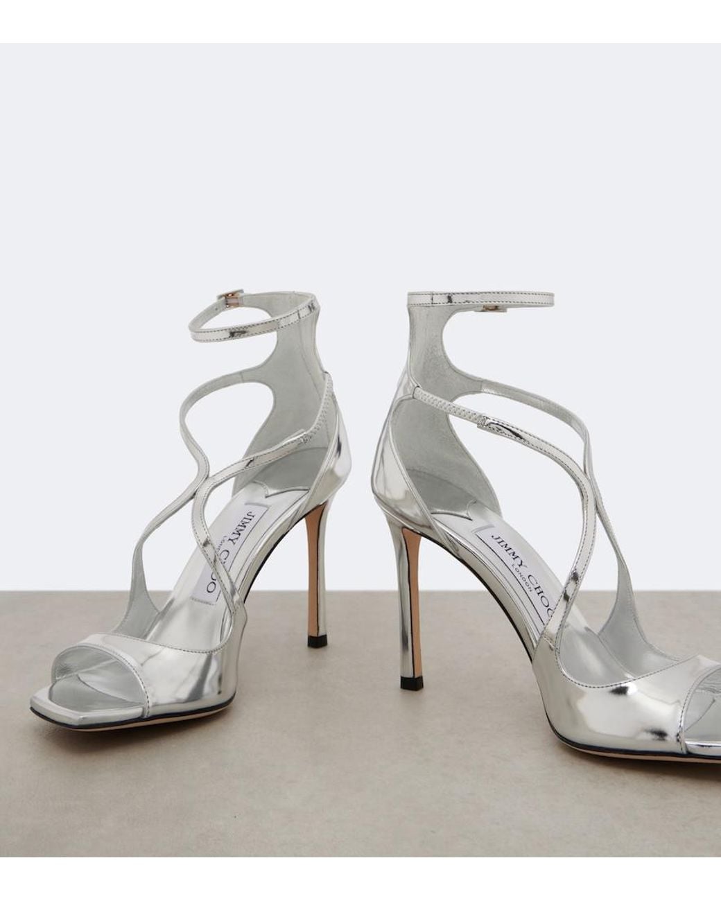 Jimmy Choo White Azia 95 Metallic Leather Sandals
