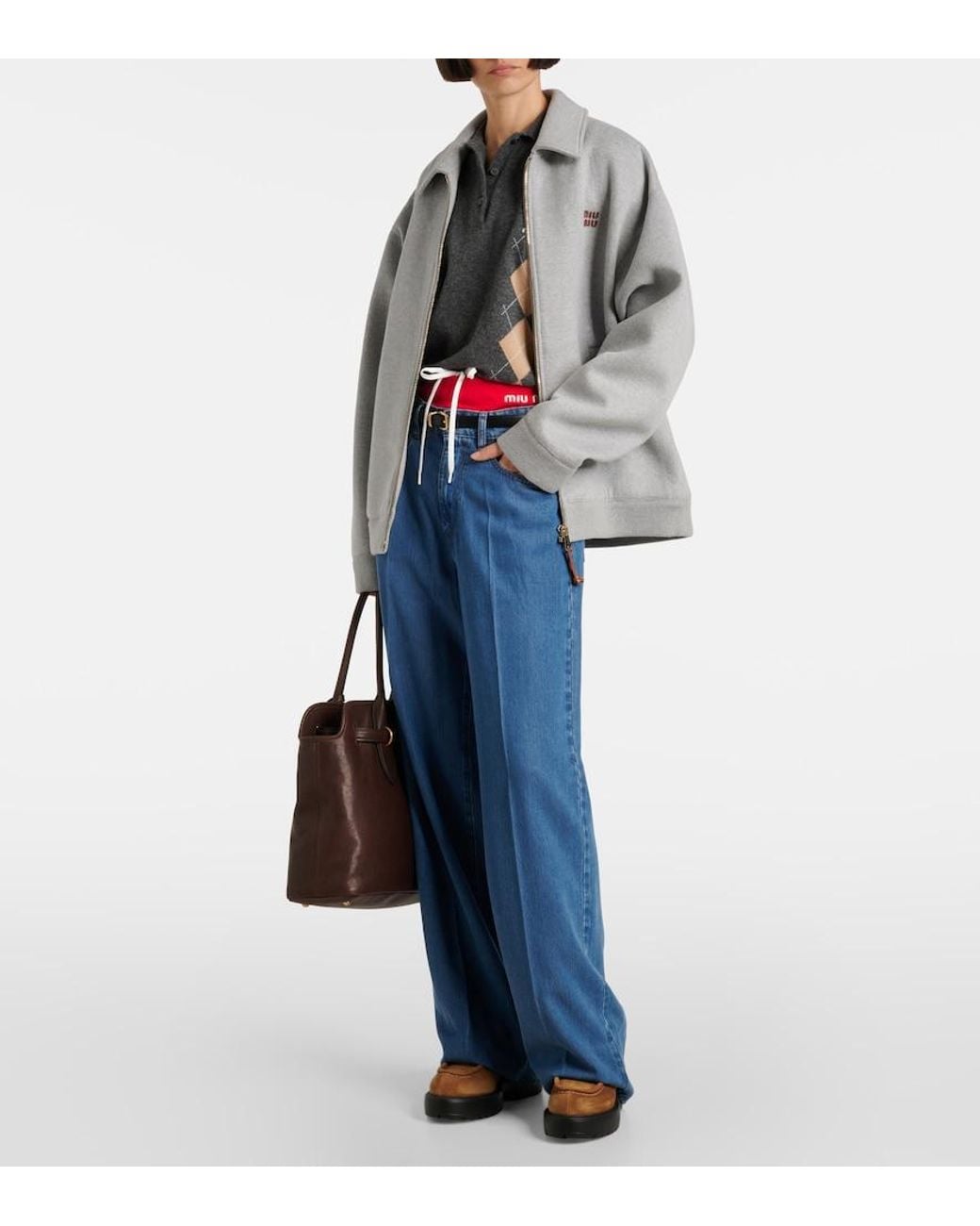 Miu Miu Brown Chunky Shearling-Trimmed Leather Flats