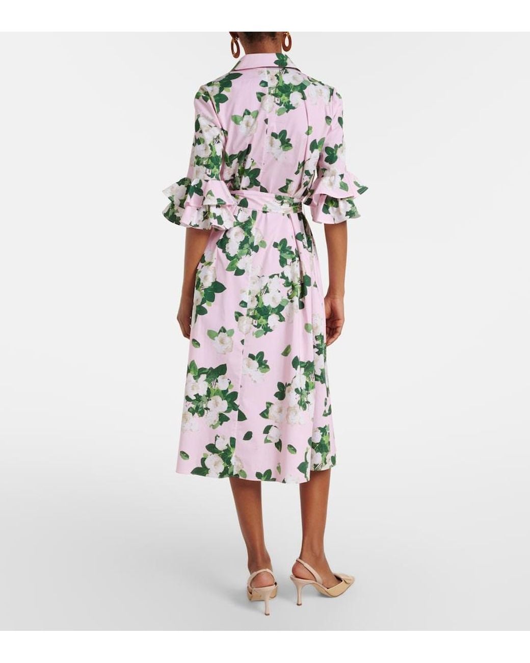 Carolina Herrera White Belted Floral Cotton-Blend Shirt Dress