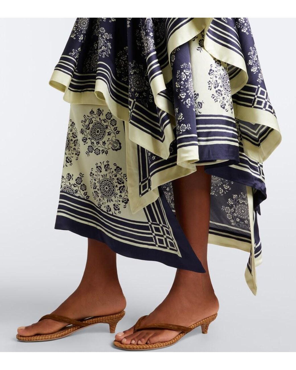 ALÉMAIS Blue Banderra Asymmetric Floral Silk Midi Dress