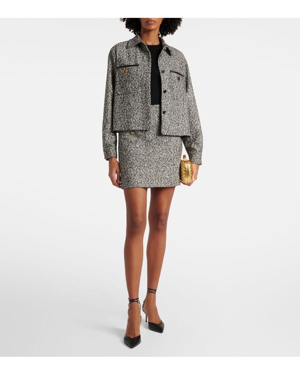 Max Mara Gray Demien Wool-Blend Tweed Jacket