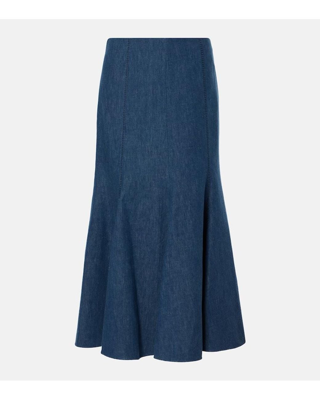 Gabriela Hearst Blue Amy Flared Cotton And Linen Midi Skirt