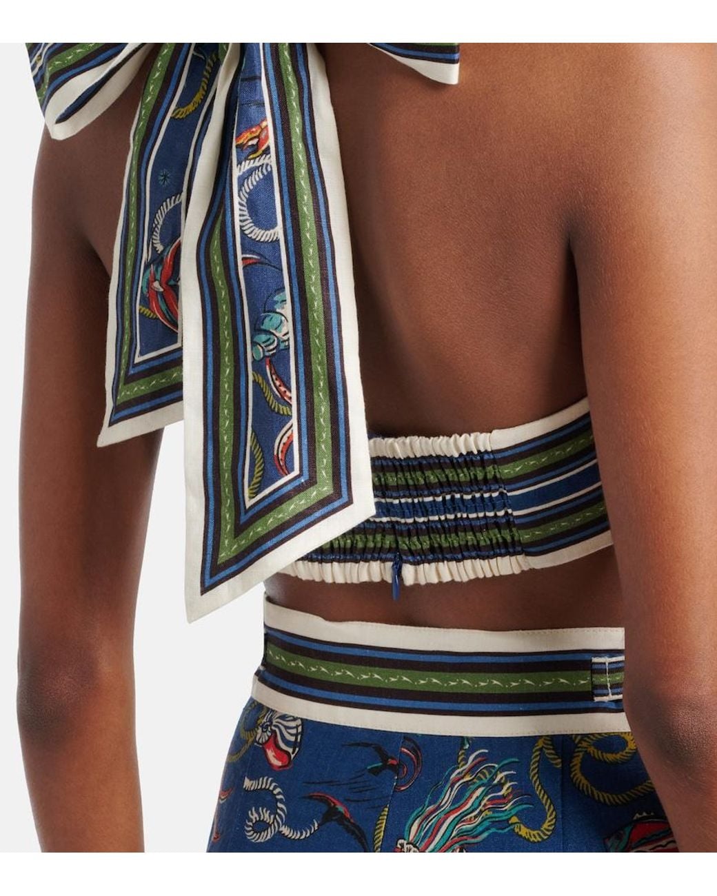 ALÉMAIS Blue Cove Printed Linen Bra Top