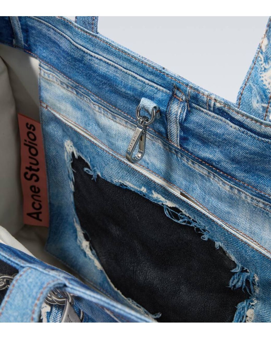 Acne Blue Trompe-L'Oil Printed Canvas Tote Bag for men