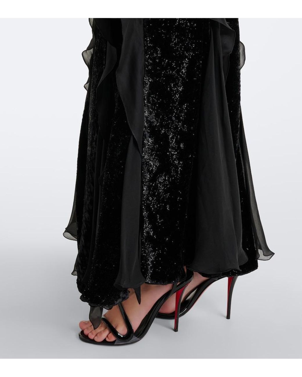 Roberto Cavalli Black Embellished Ruffled Velvet Gown