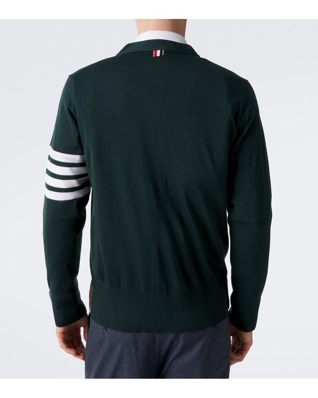 Thom Browne Green 4-Bar Virgin Wool Cardigan for men