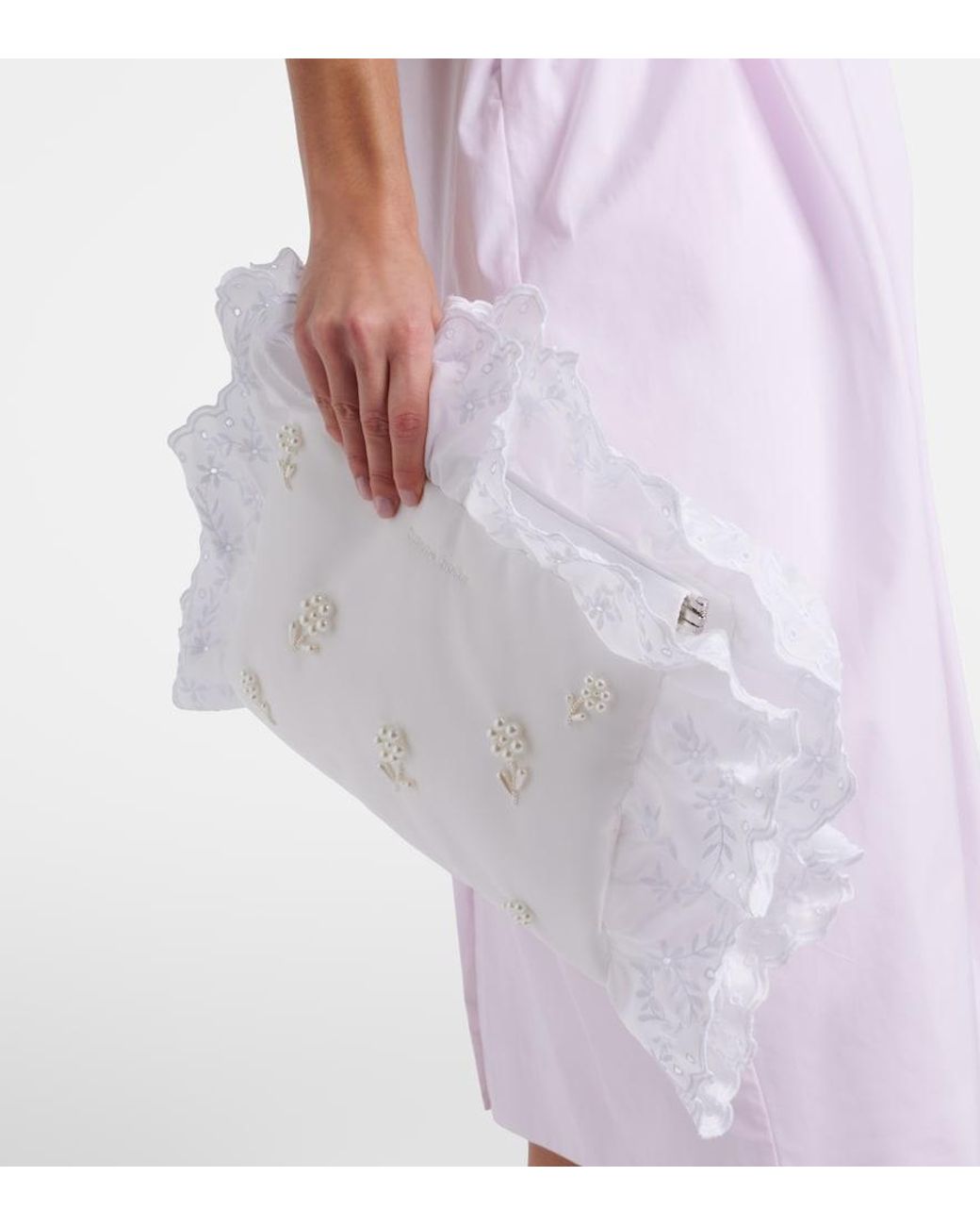 Simone Rocha White Pillowcase Embellished Ruffled Clutch