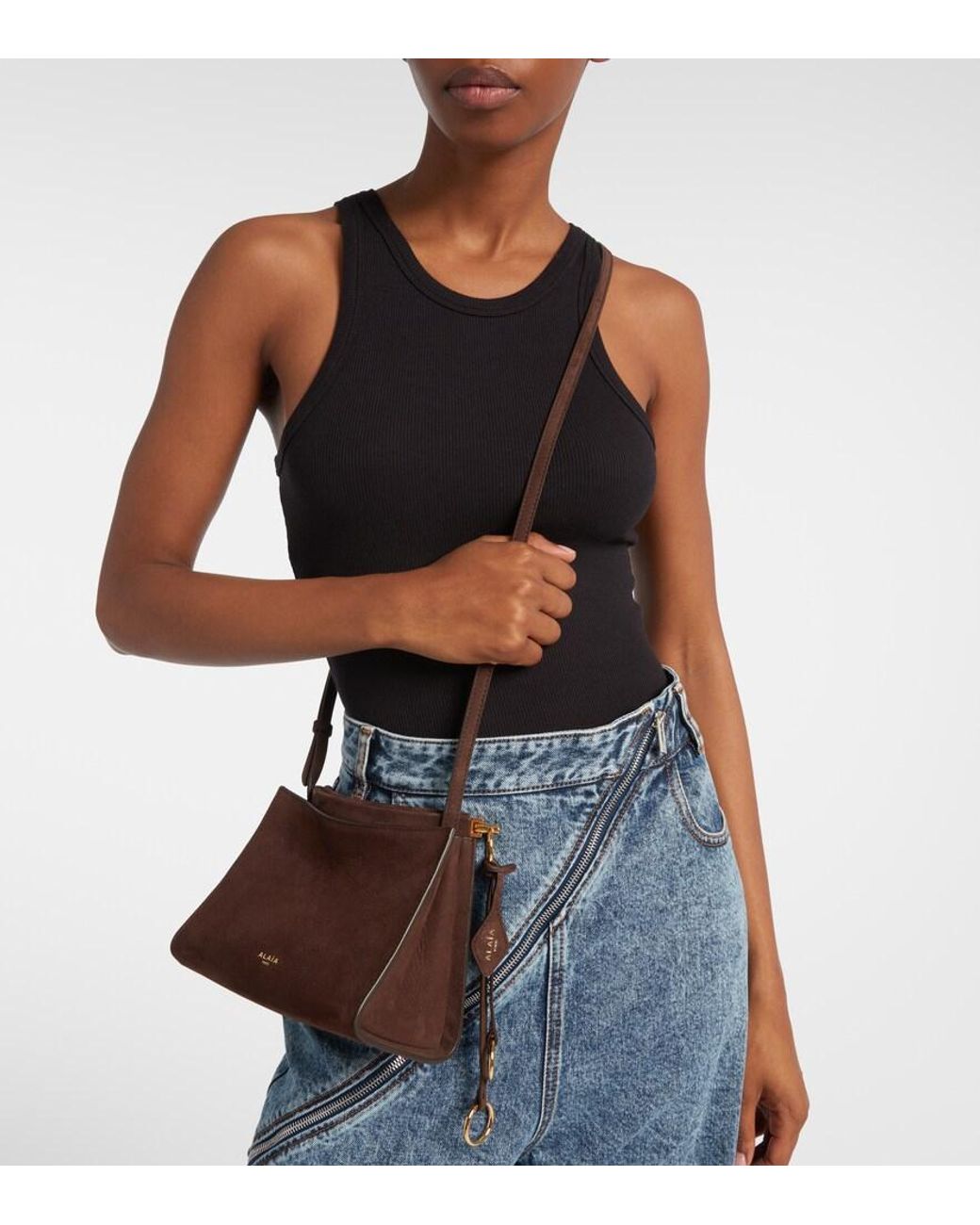 Alaïa Brown Le Click Small Suede Shoulder Bag