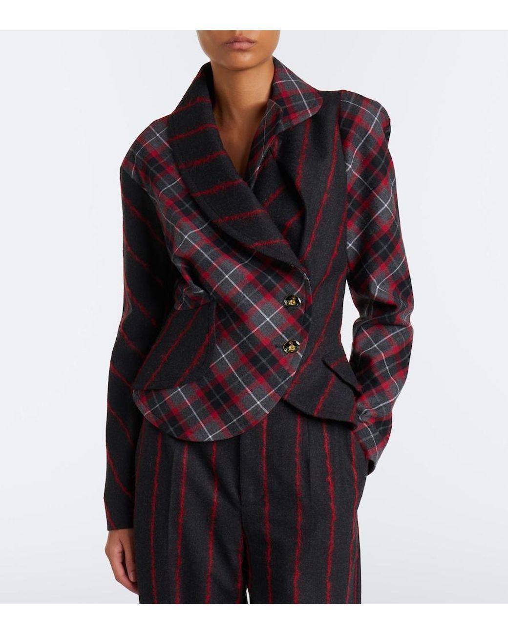 Vivienne Westwood Black Stormy Peplum Tartan Wool Jacket