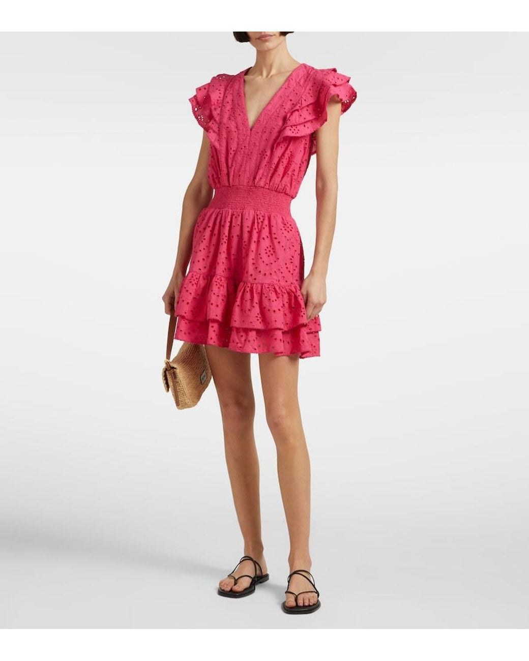 Poupette Pink Camila Shirred Cotton Minidress