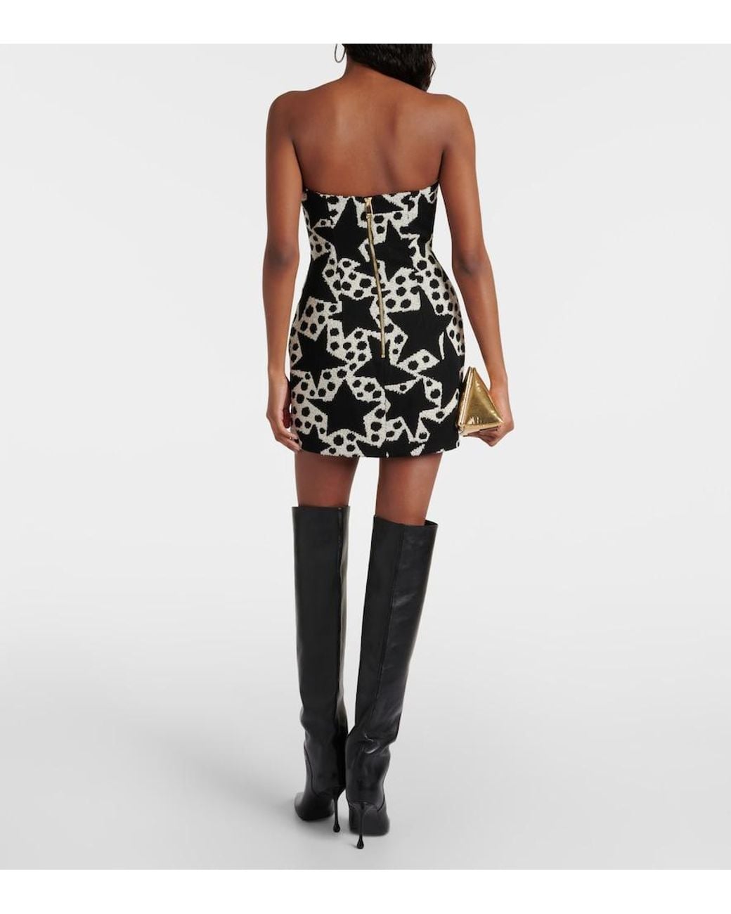 Area Black Jacquard Strapless Cotton-Blend Minidress