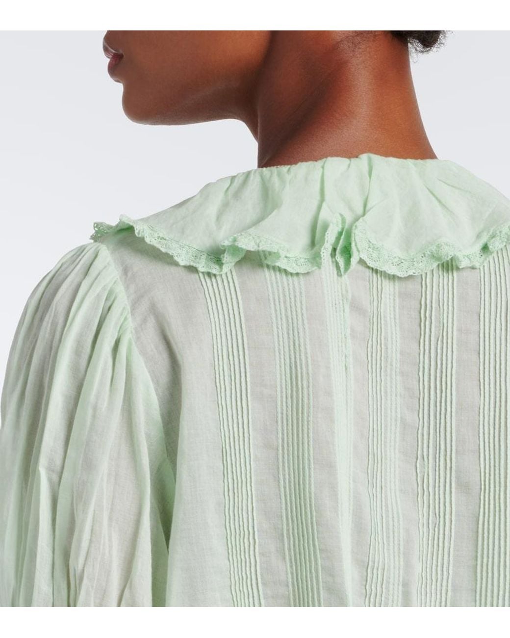 Doen Green Henri Ruffled Cotton Top