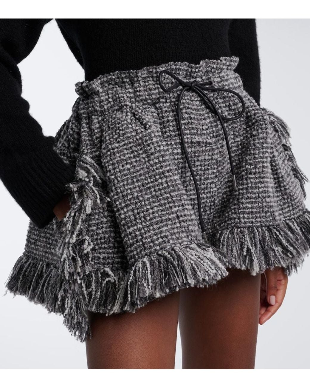 Sacai Gray Fringed Wool-Blend Tweed Shorts
