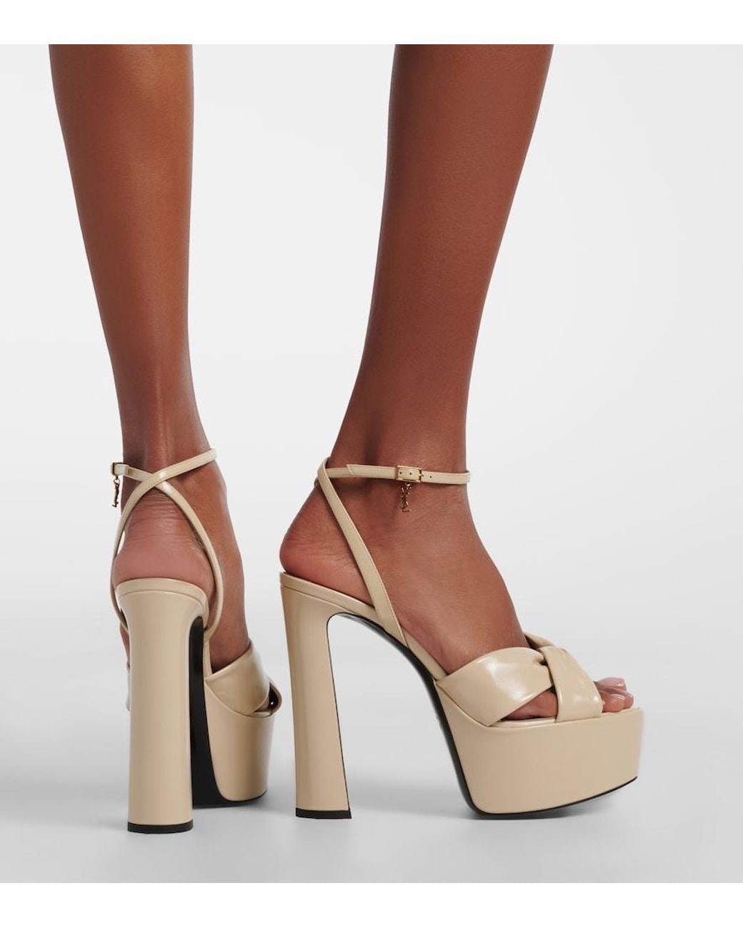 Saint Laurent Metallic Franciane Leather Platform Sandals