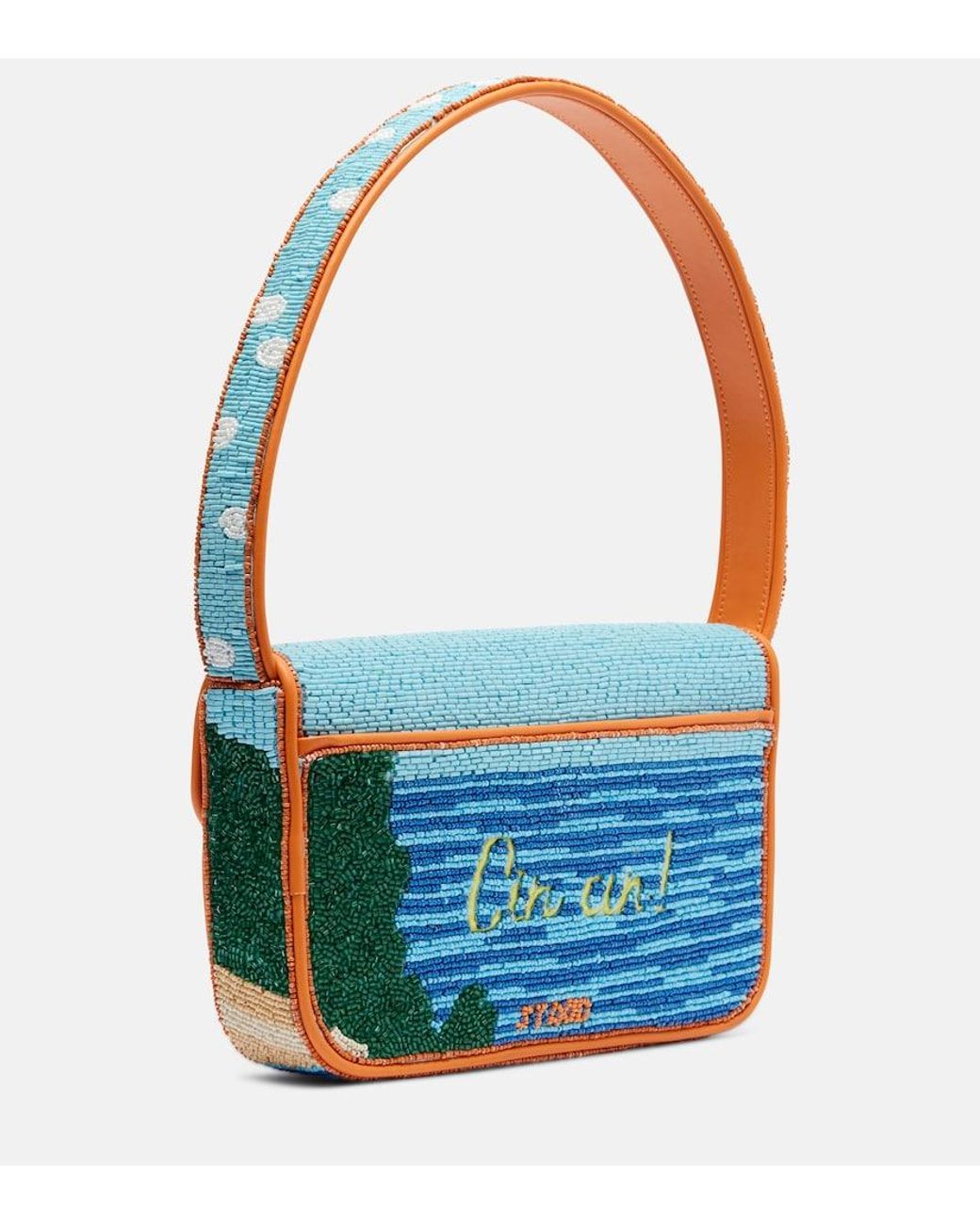Staud Blue Tommy Small Beaded Shoulder Bag