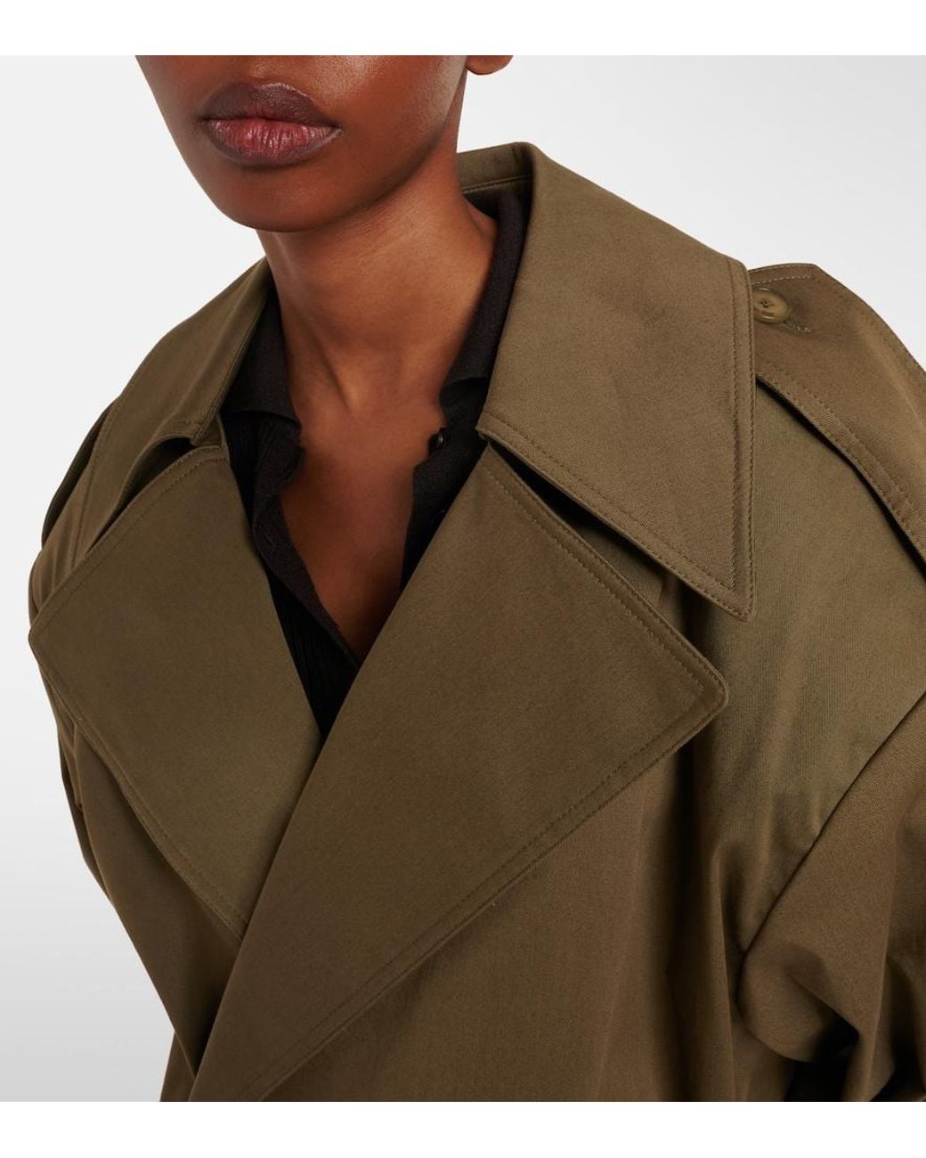 Frankie Shop Green Zurich Oversized Cotton Cropped Trench Coat