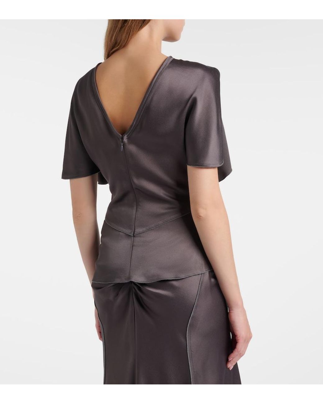Victoria Beckham Gray Bela Crepe Satin Top