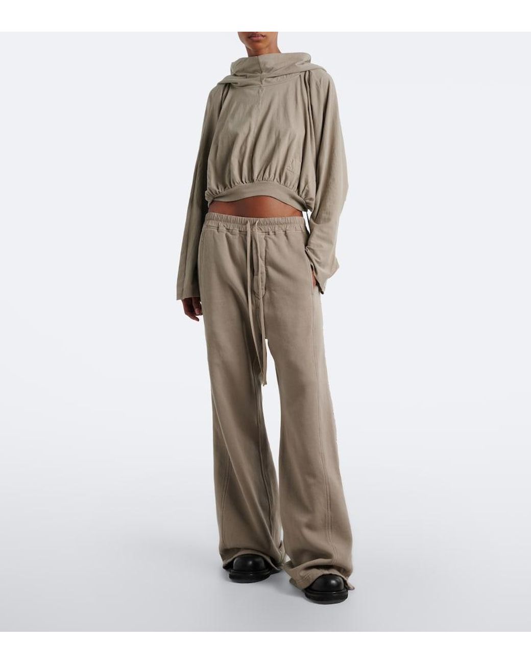 Rick Owens Green Drkshdw Cropped Cotton Jersey Hoodie