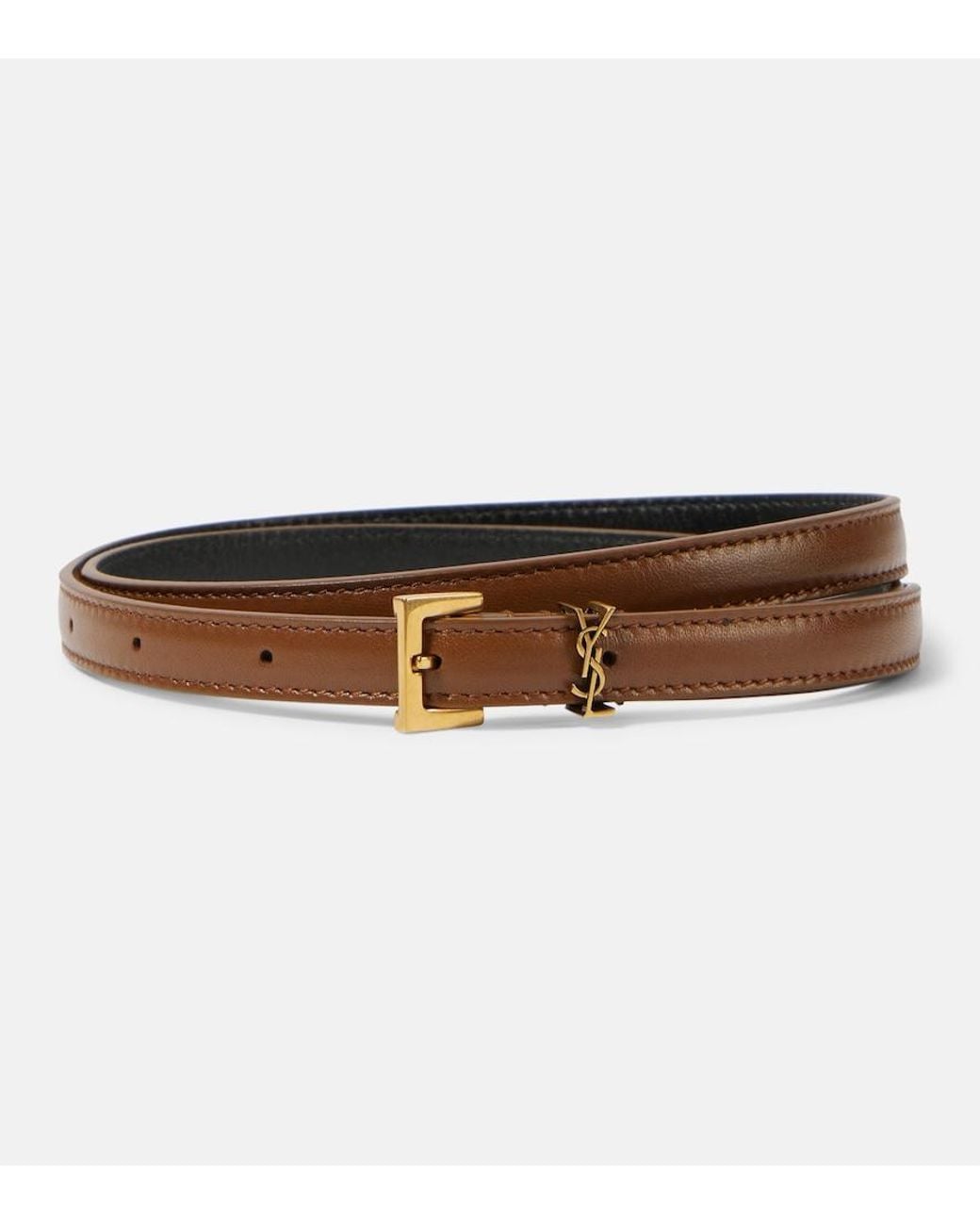 Saint Laurent Brown Cassandre Extra-Slim Leather Belt