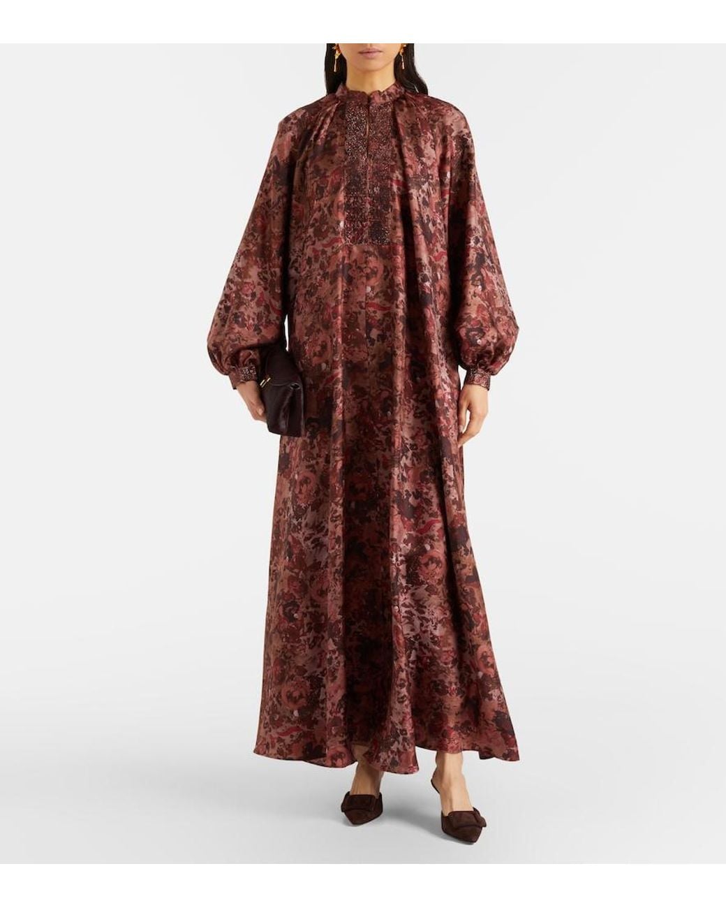 Max Mara Red Alpe Embellished Silk Maxi Dress