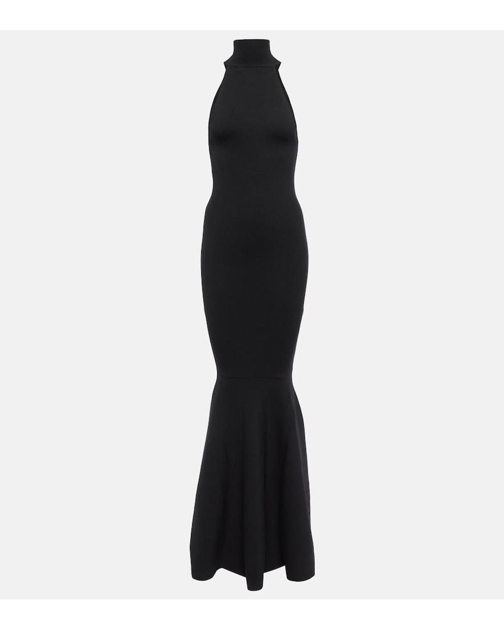 Nina Ricci Black High-Neck Wool-Blend Maxi Gown