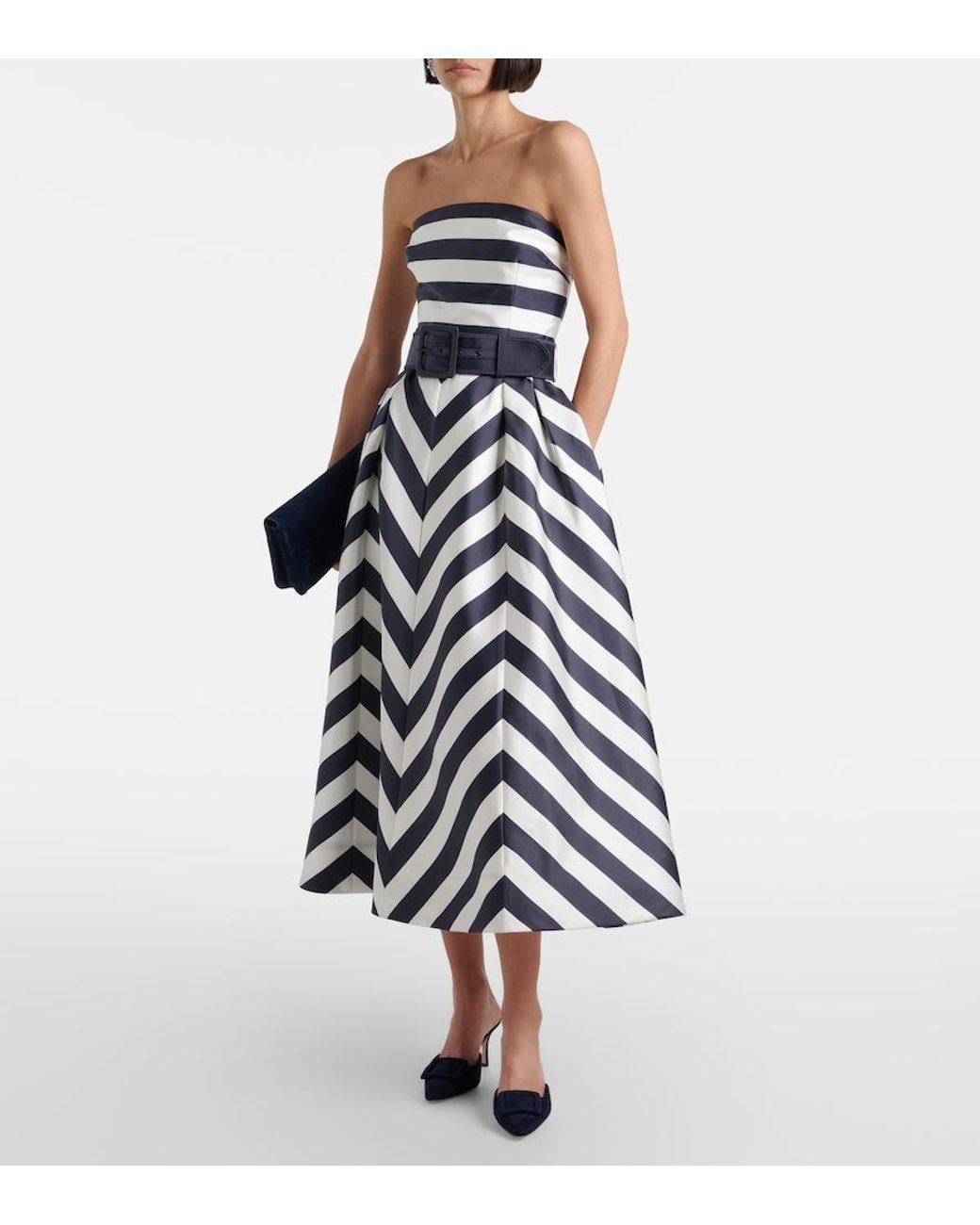 Rebecca Vallance Blue Ariadne Striped Midi Dress