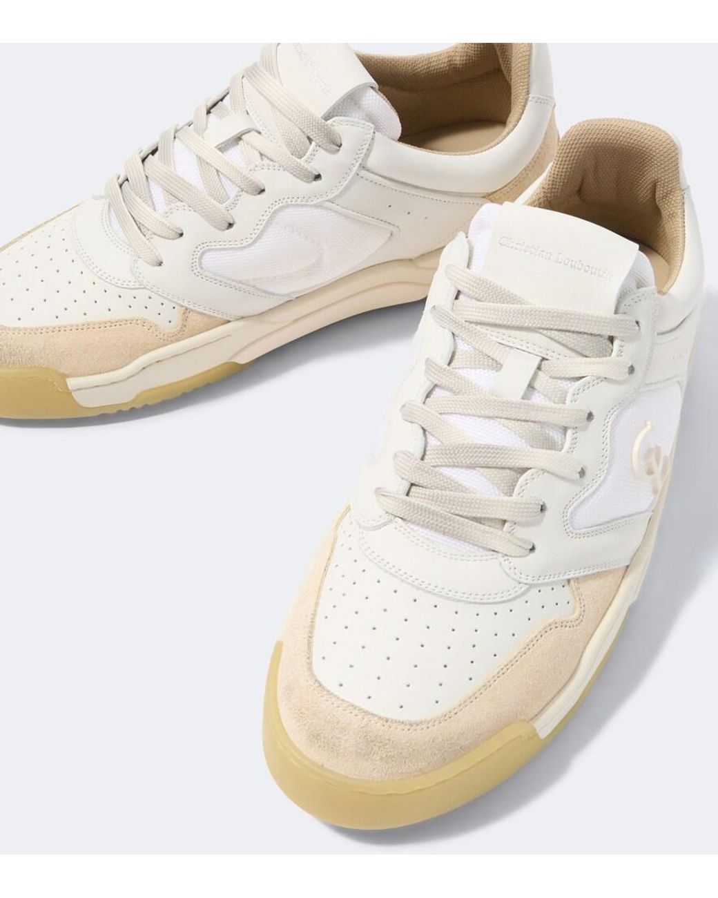 Christian Louboutin White Bsktball 1 Retro Suede And Leather Sneakers for men