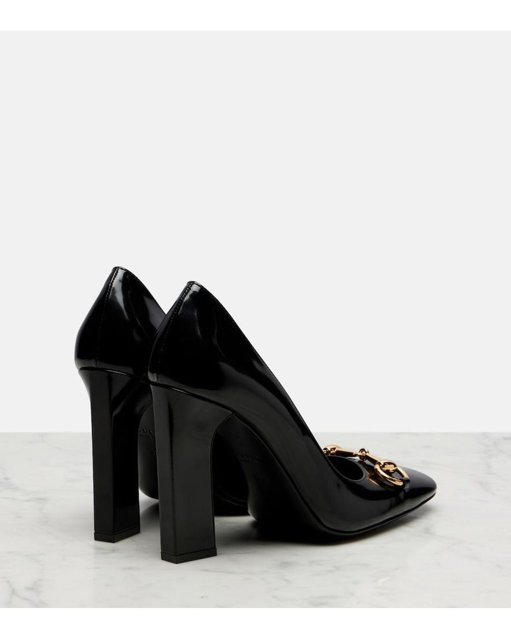 Gucci Black Signora Horsebit 110 Patent Leather Pumps