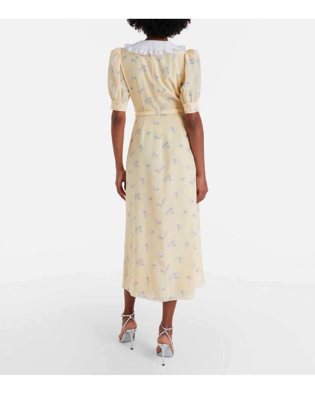 Alessandra Rich Metallic Lace-Trimmed Floral Silk Shirt Dress