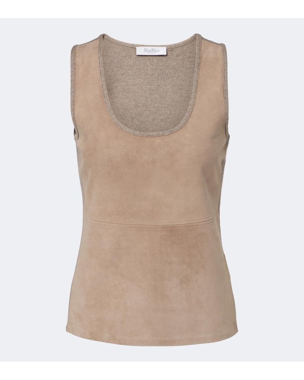 Max Mara Brown Wool And Cashmere-Paneled Suede Top