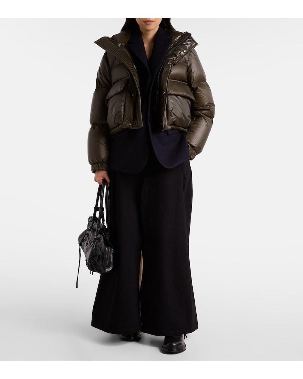 Sacai Black Layered Wool-Trimmed Down Jacket