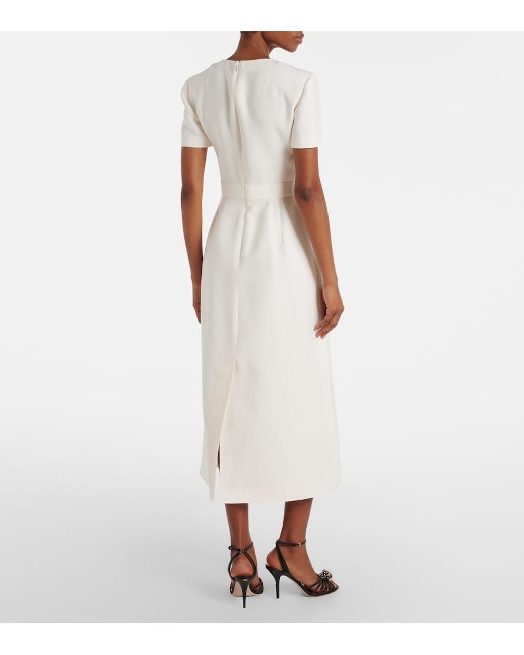 Valentino Garavani White Crepe Couture Floral-Applique Midi Dress