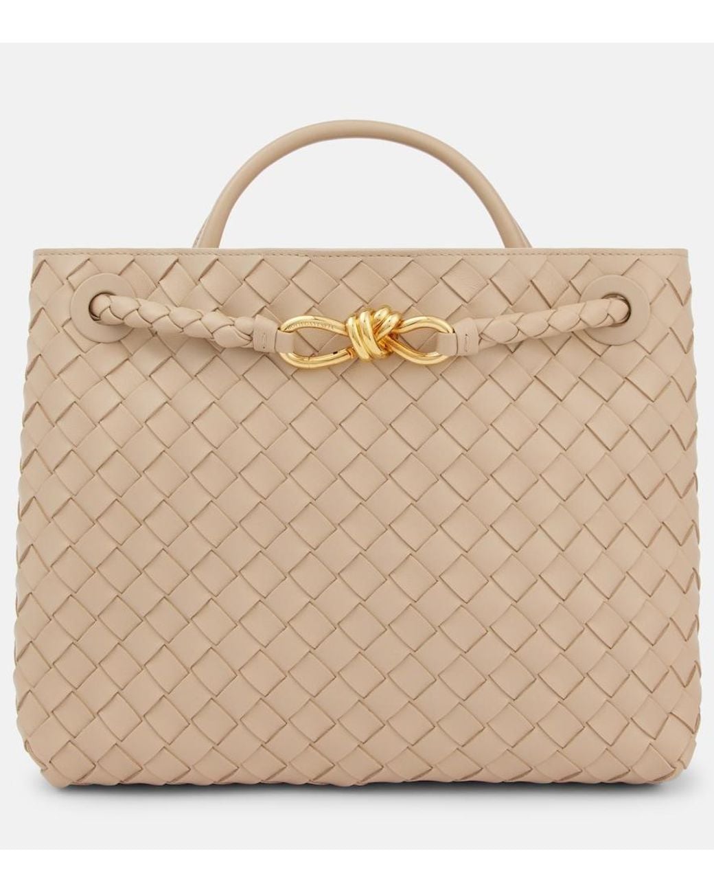 Bottega Veneta Natural Andiamo Intrecciato Medium Leather Tote Bag