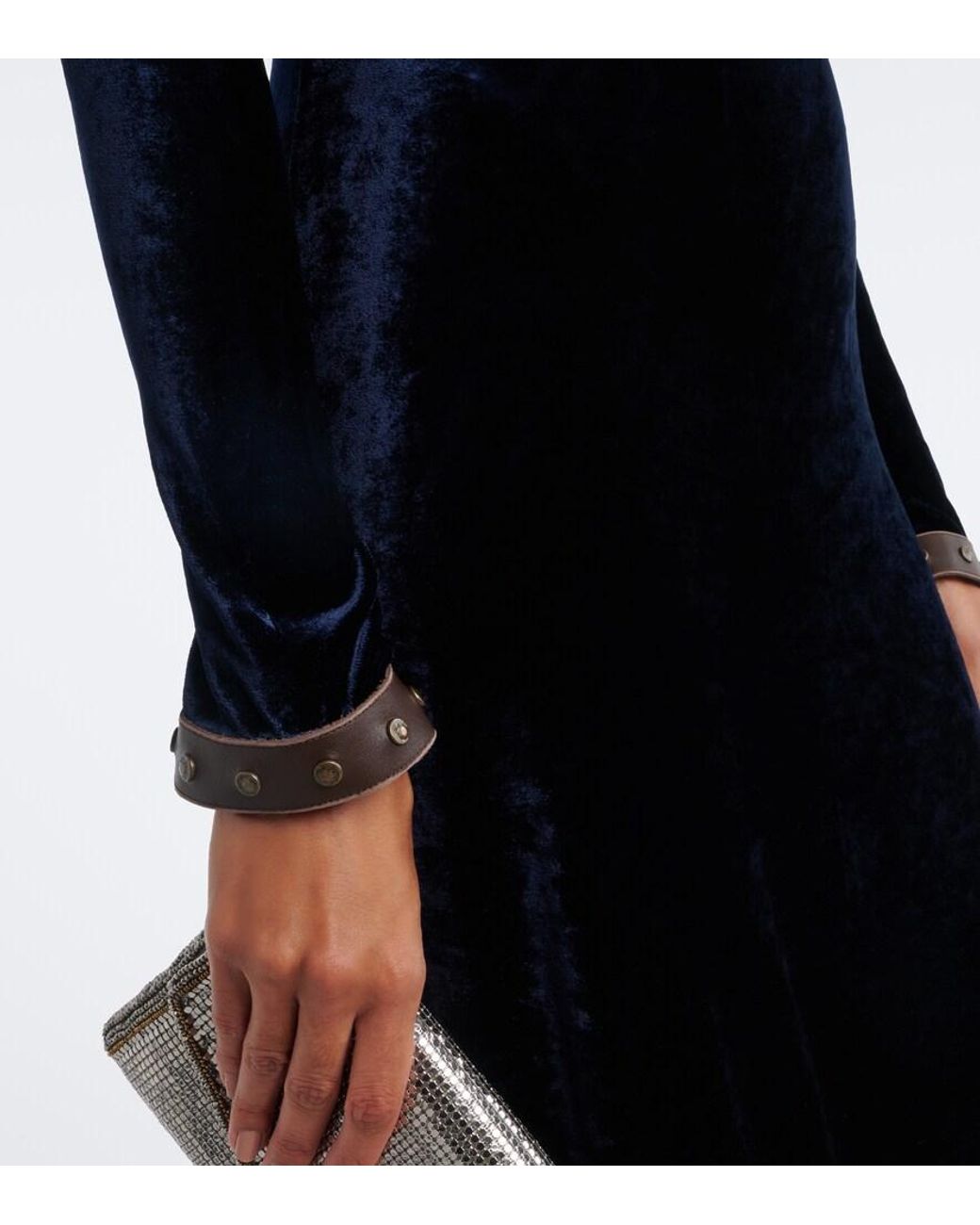 Ralph Lauren Black Nancie Leather-Trimmed Velour Gown