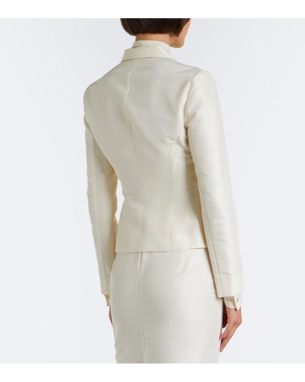Gucci White Single-Breasted Silk Faille Blazer