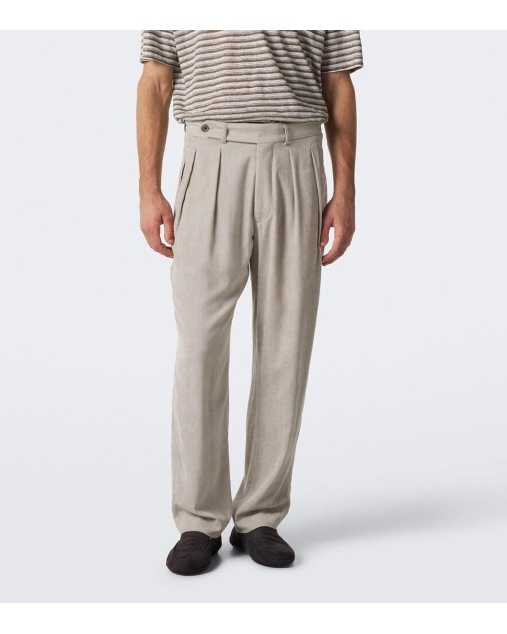 Giorgio Armani Gray Pleated Straight Pants for men